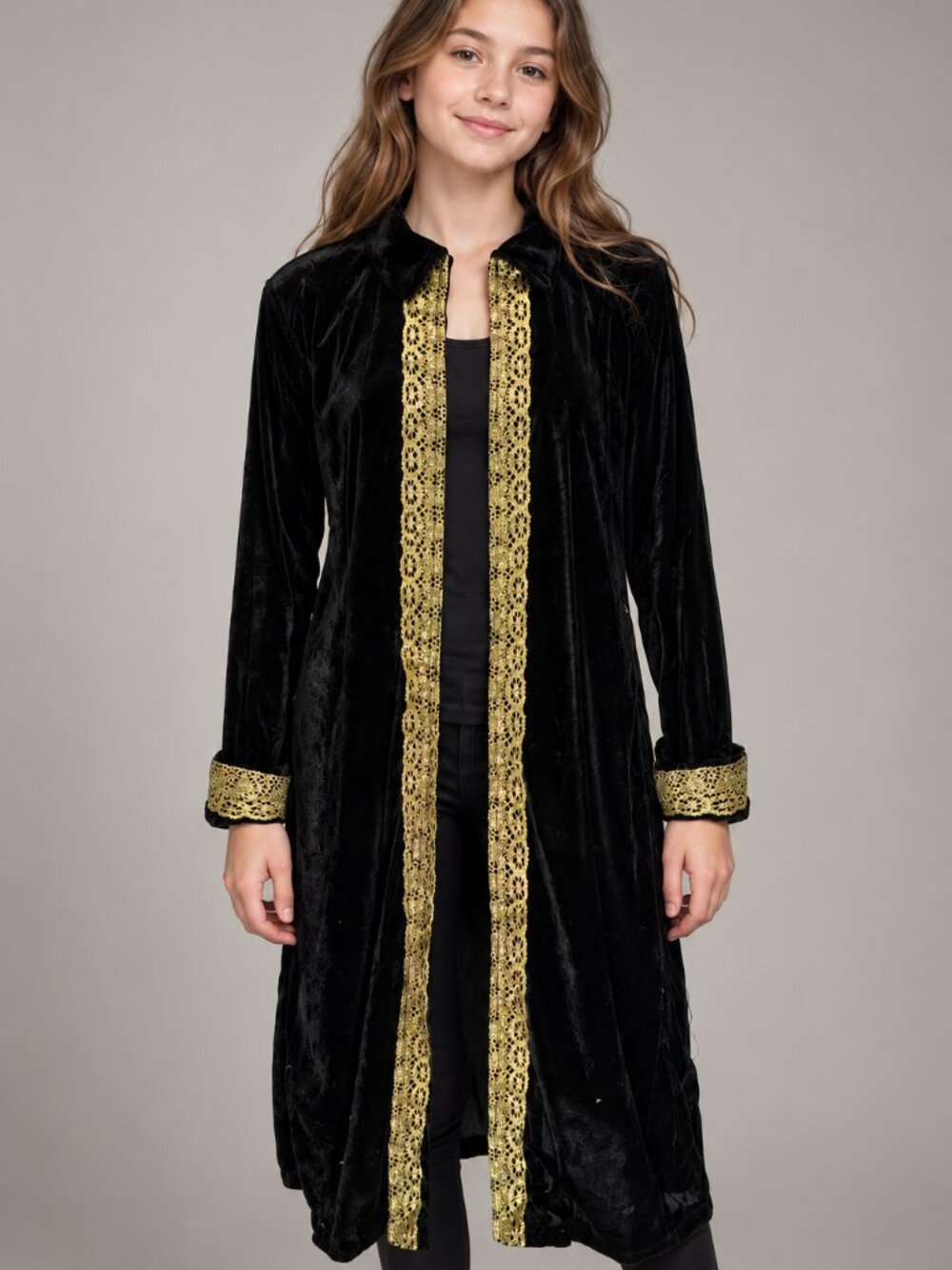 Dress Up America Kids Colonial Costume Coat L 12-14 Black Velour Gold Trim